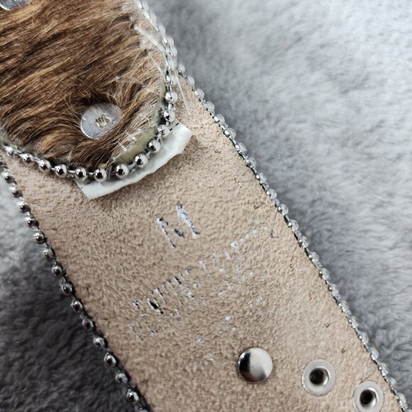 BHW Medium Womens Western Cowgirl Bling Calf Hair Genuine Leather Logo Belt 39\